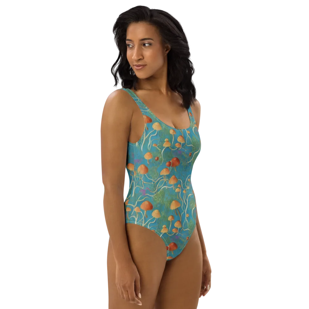 Azure Mushroom Meadow on One-Piece Swimsuit — Right