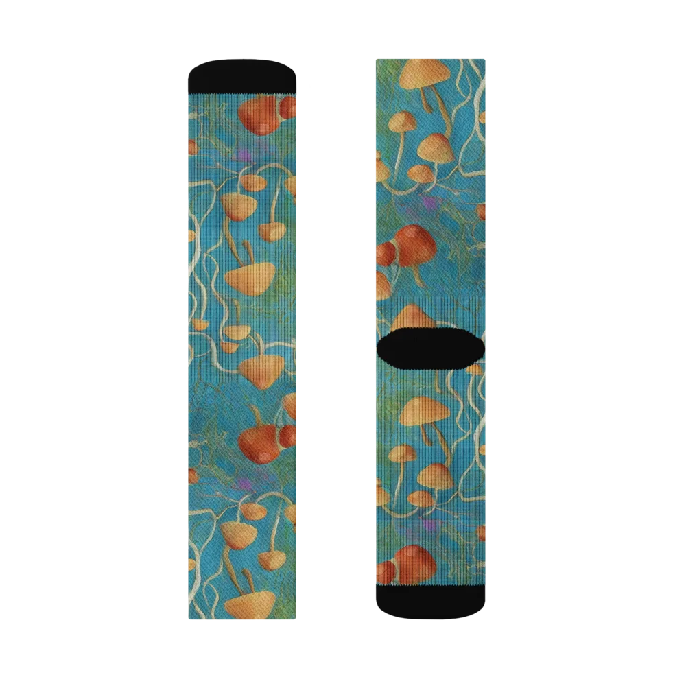 Azure Mushroom Meadow on Socks — Left Sock