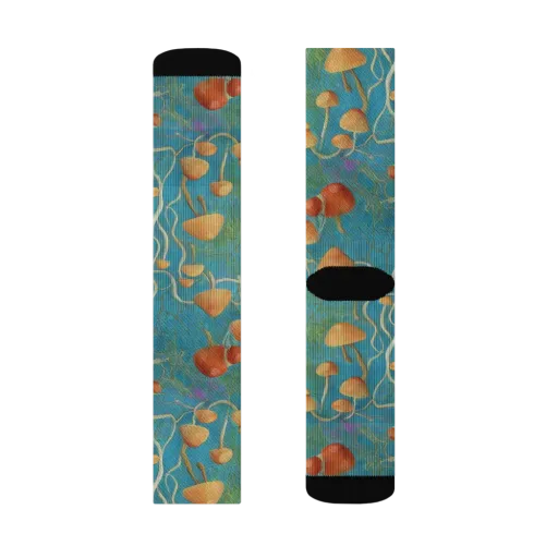 Azure Mushroom Meadow on a Socks
