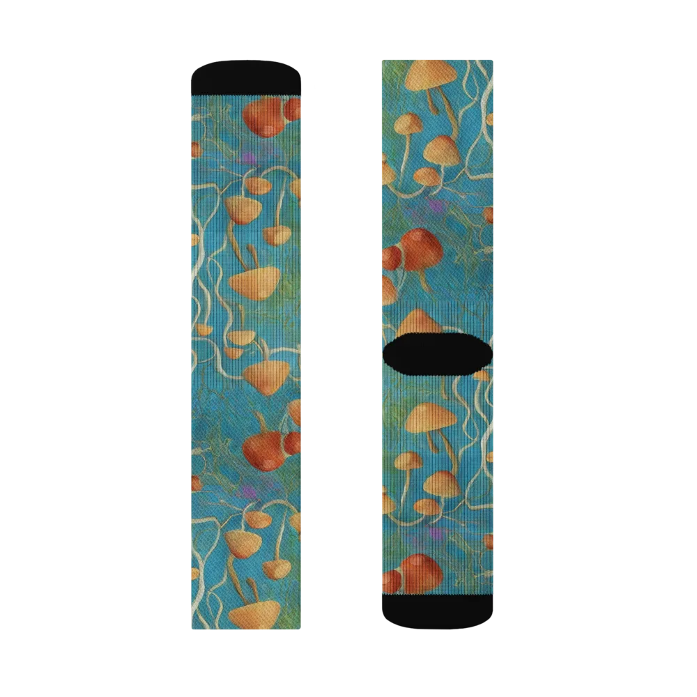 Azure Mushroom Meadow on Socks — Right Sock