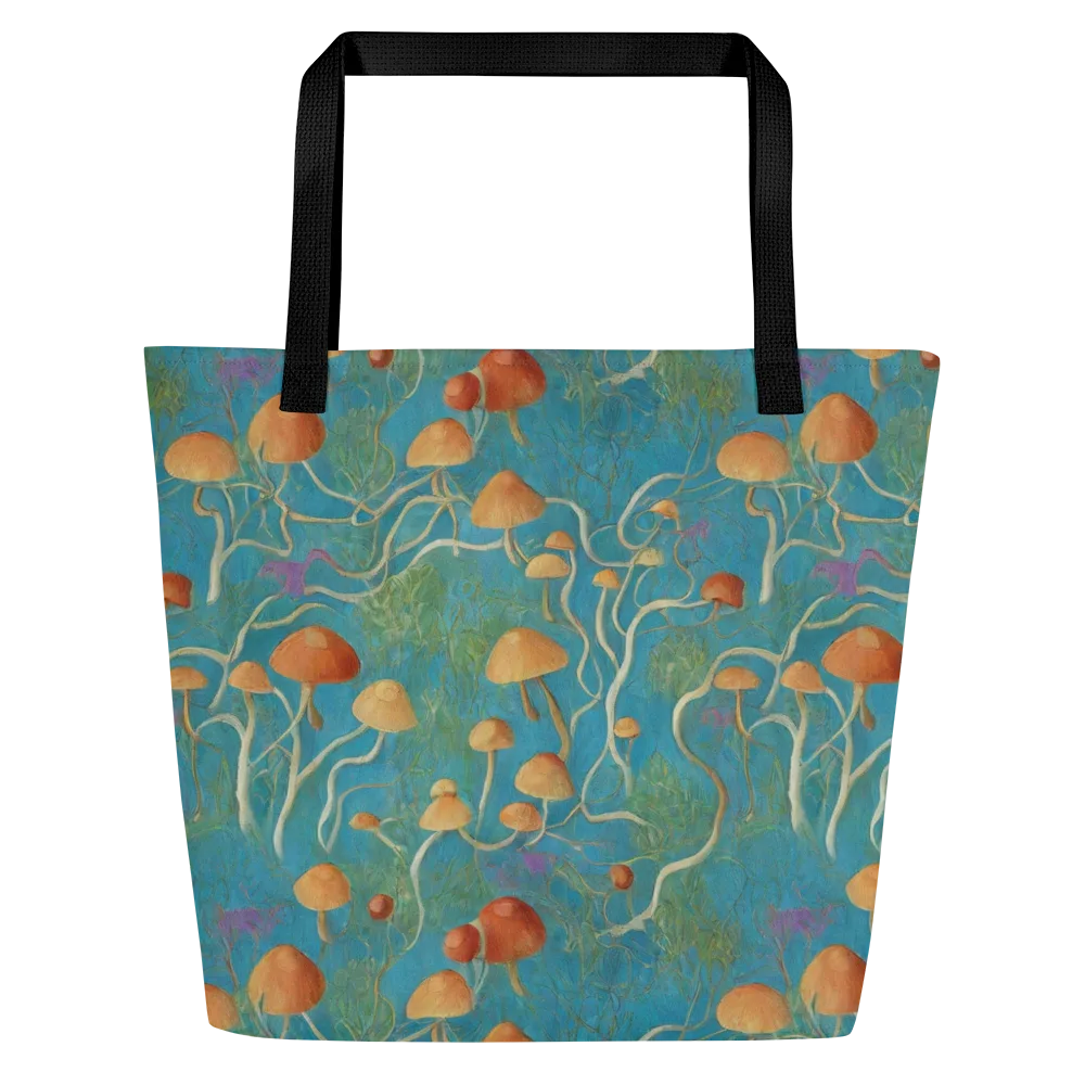 Azure Mushroom Meadow on Large Tote Bag W/ Pocket — Front