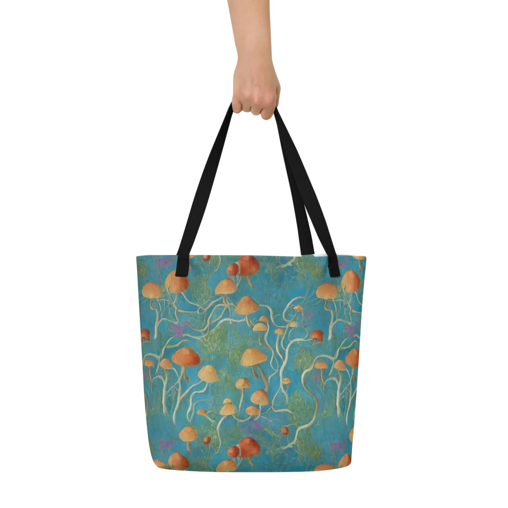 Azure Mushroom Meadow on Large Tote Bag W/ Pocket — Front