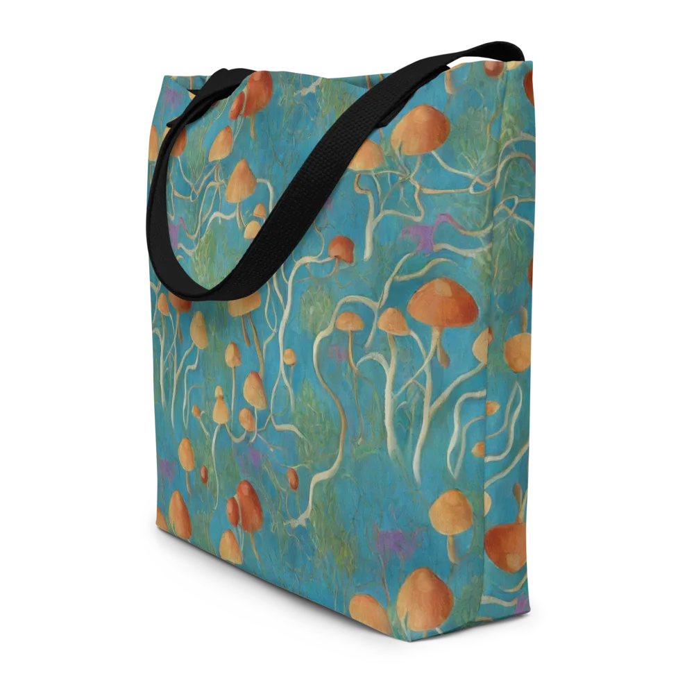 Azure Mushroom Meadow on Large Tote Bag W/ Pocket — Front