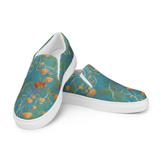 Azure Mushroom Meadow on a Women's Slip-On Canvas Shoes