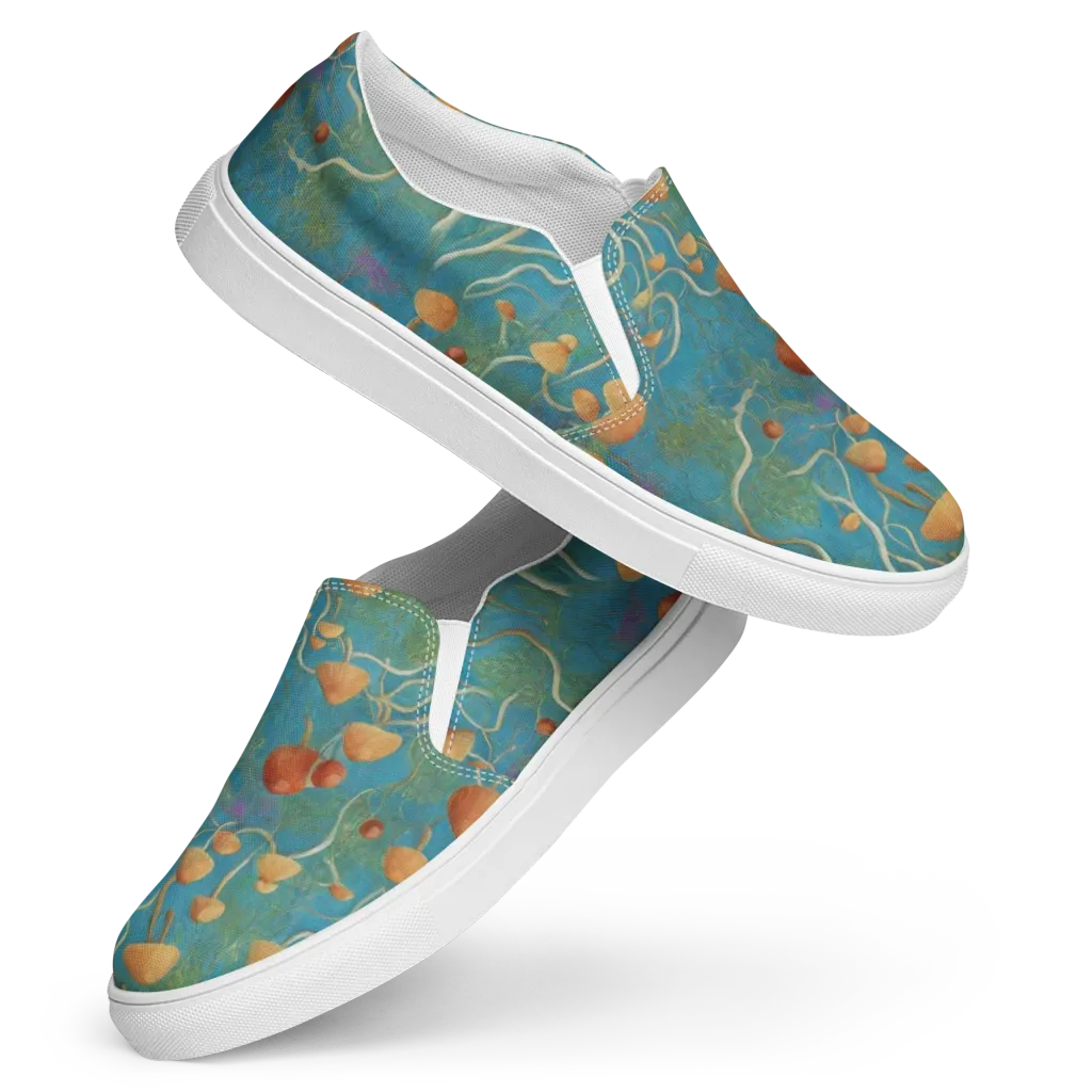 Azure Mushroom Meadow on Women's Slip-On Canvas Shoes — Front