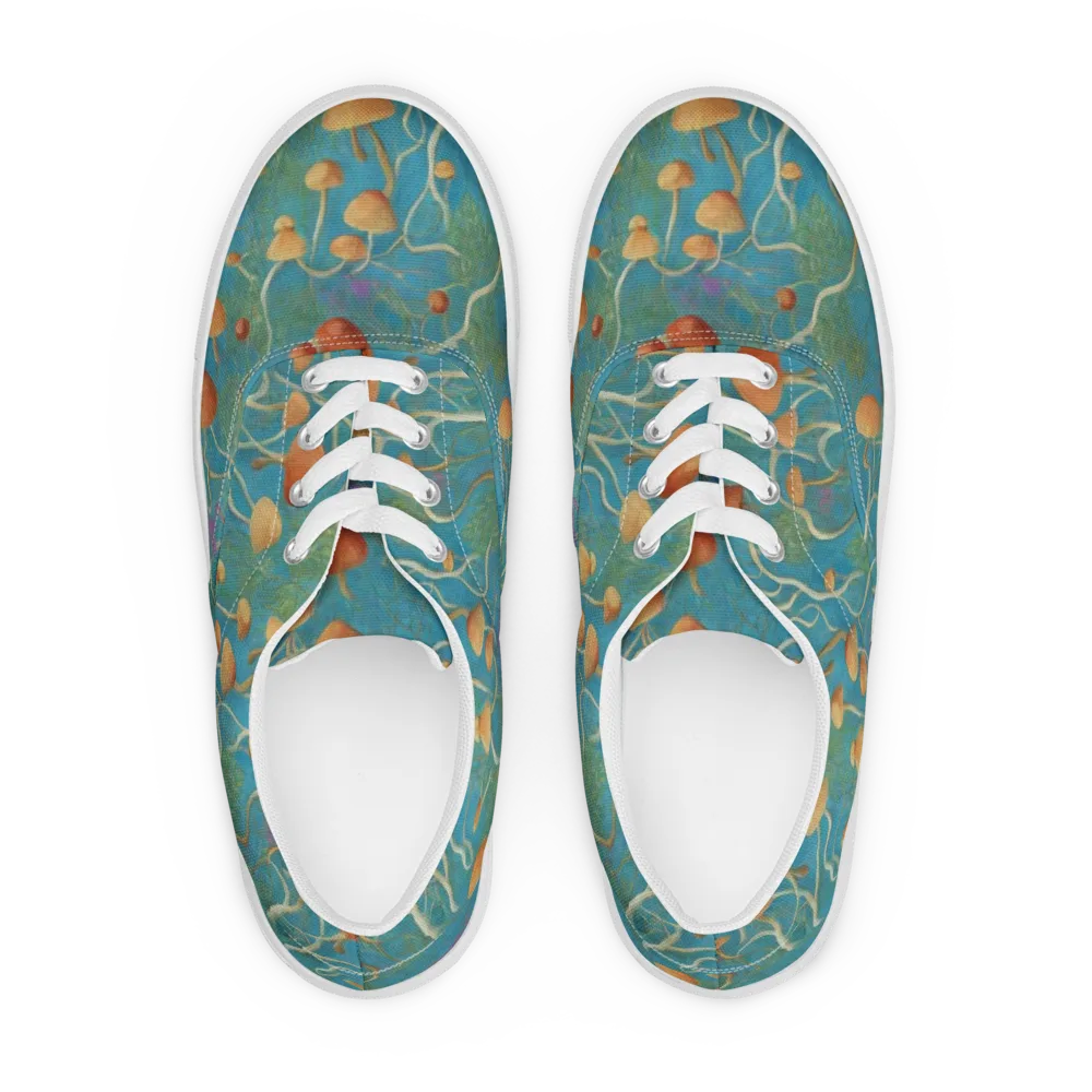Azure Mushroom Meadow on Men's Lace-Up Canvas Shoes — Front