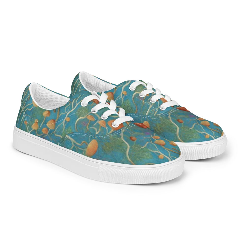 Azure Mushroom Meadow on Men's Lace-Up Canvas Shoes — Right Front