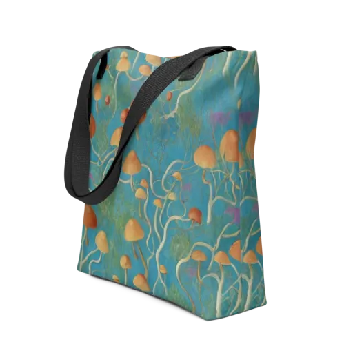 Azure Mushroom Meadow on a Tote Bag