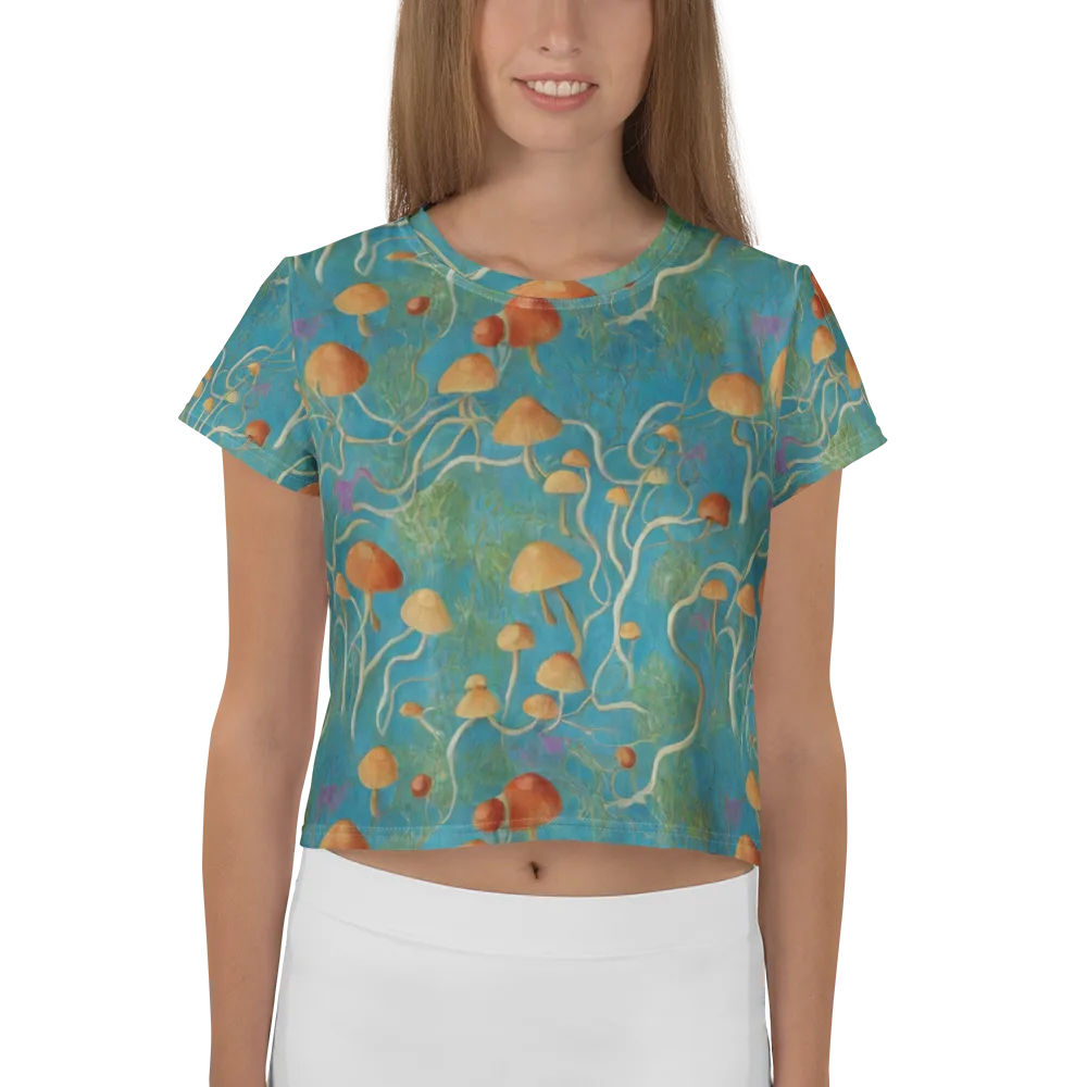 Azure Mushroom Meadow on Crop Tee — Front