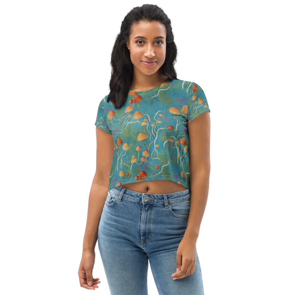 Azure Mushroom Meadow on Crop Tee — Front