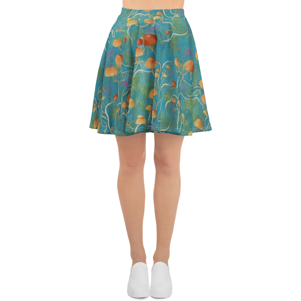Azure Mushroom Meadow on Skater Skirt — Front