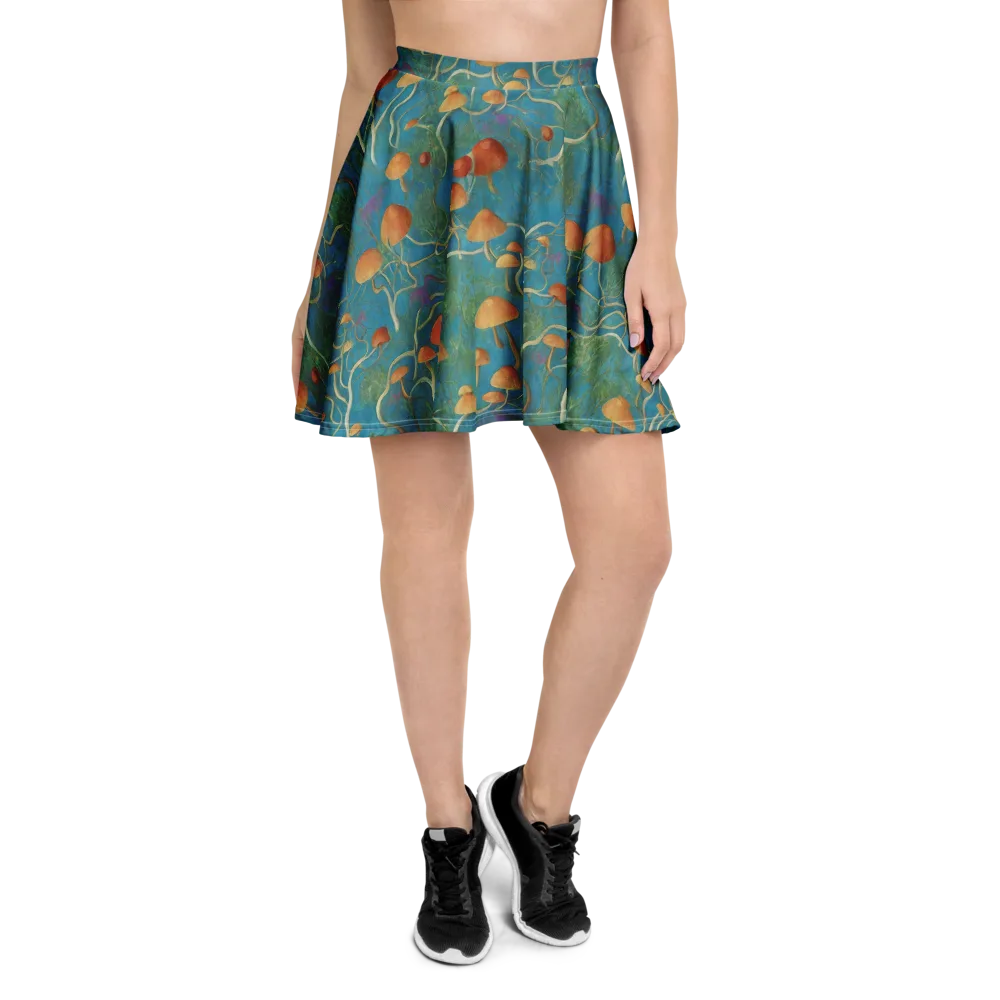 Azure Mushroom Meadow on Skater Skirt — Front