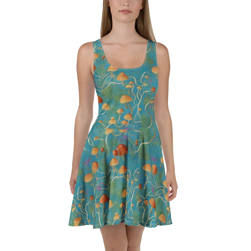 Azure Mushroom Meadow on Skater Dress — Front