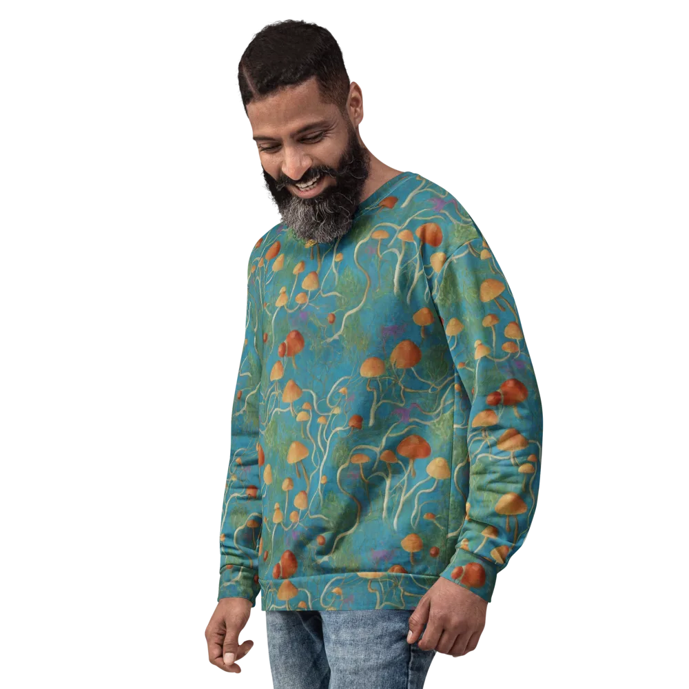 Azure Mushroom Meadow on Sweatshirt — Left Front