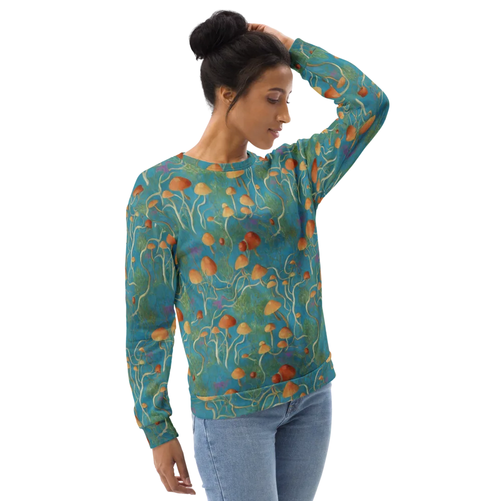 Azure Mushroom Meadow on Sweatshirt — Right Front