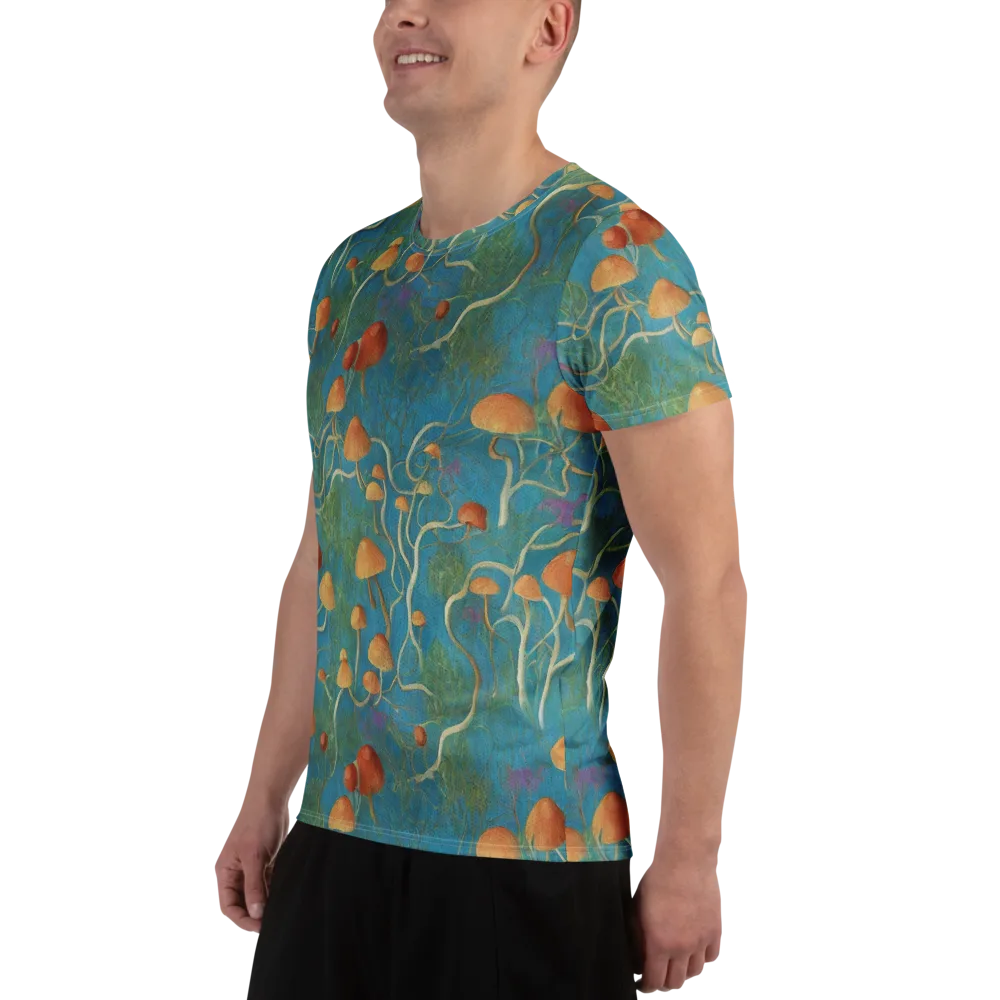 Azure Mushroom Meadow on Men's Athletic T-Shirt — Left