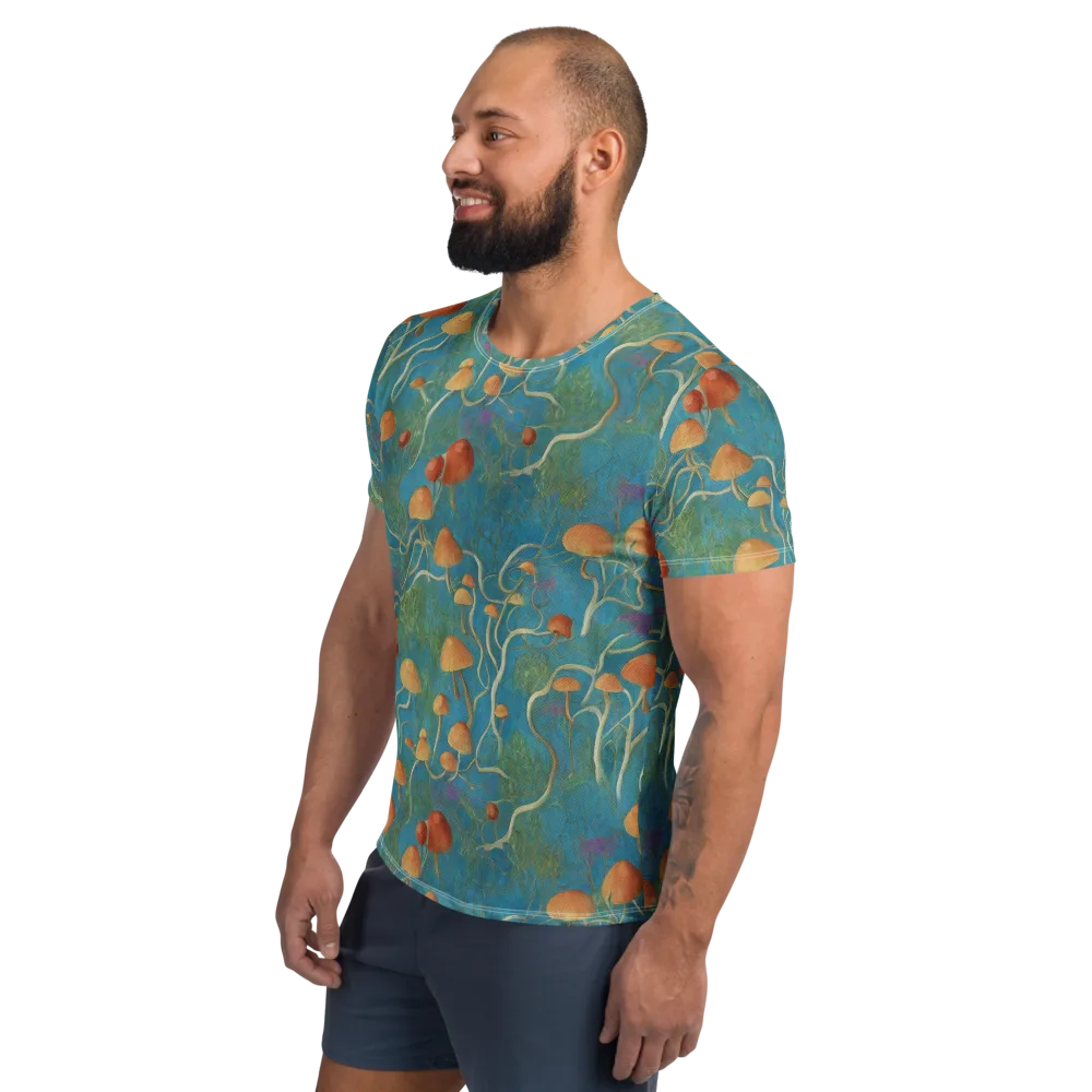 Azure Mushroom Meadow on Men's Athletic T-Shirt — Left