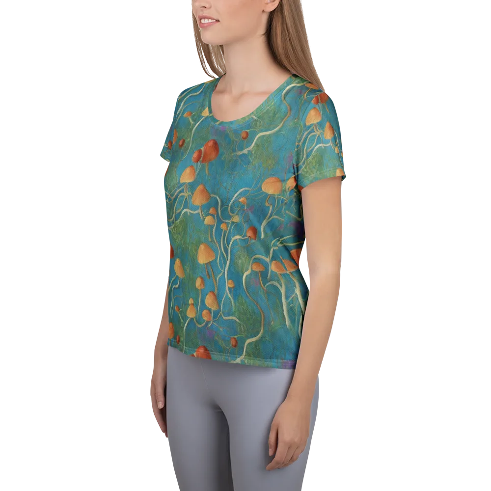 Azure Mushroom Meadow on Women's Athletic T-Shirt — Left