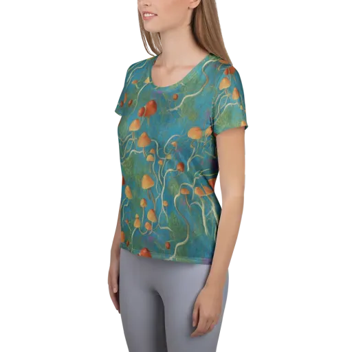 Azure Mushroom Meadow on a Women's Athletic T-Shirt