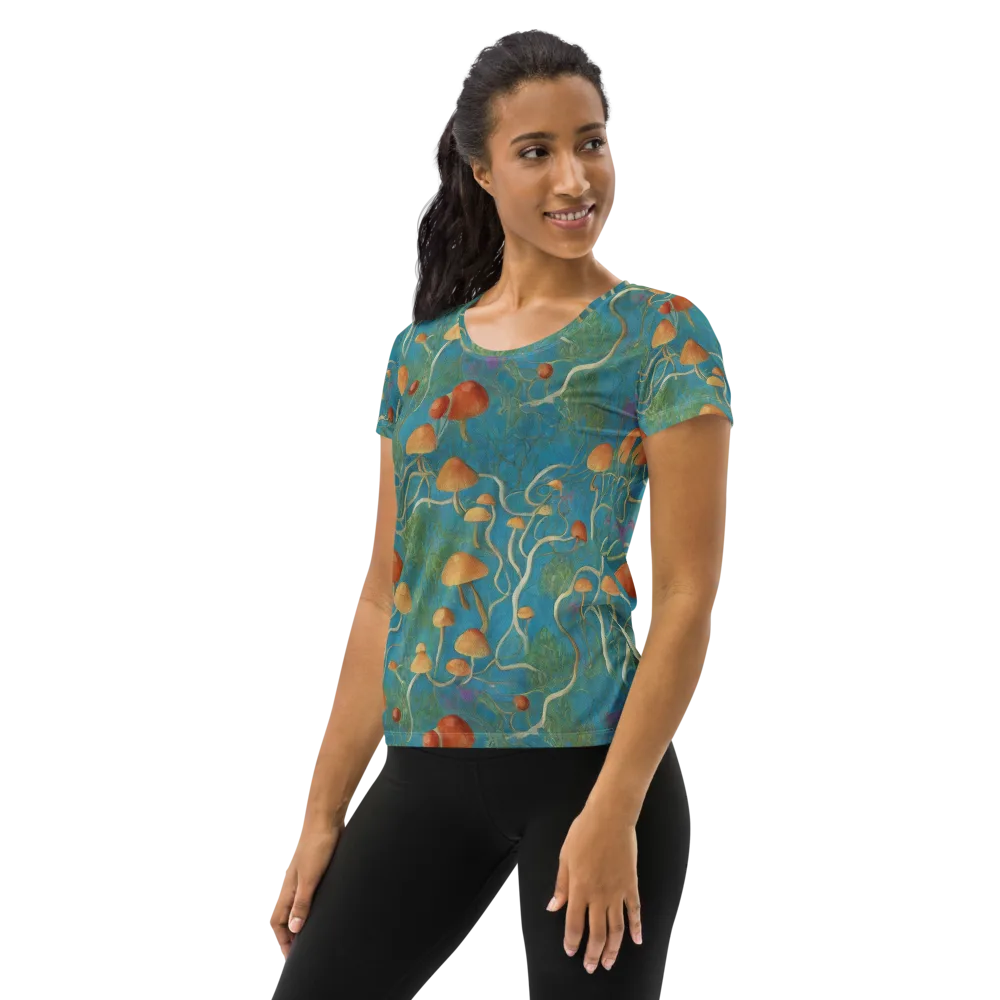 Azure Mushroom Meadow on Women's Athletic T-Shirt — Left