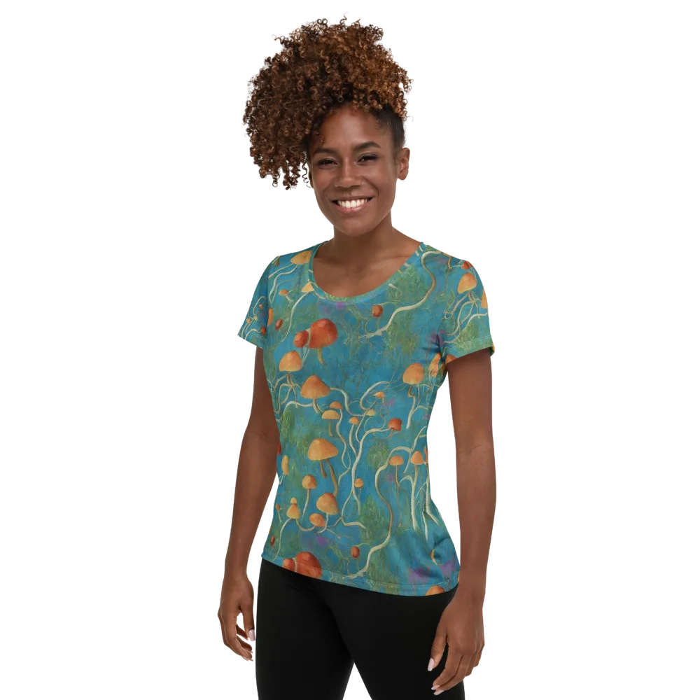 Azure Mushroom Meadow on Women's Athletic T-Shirt — Left