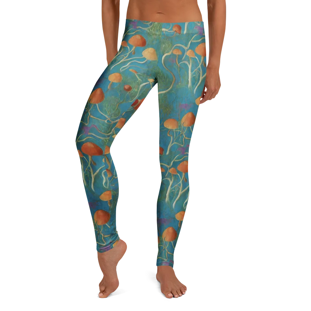 Azure Mushroom Meadow on Leggings — Front