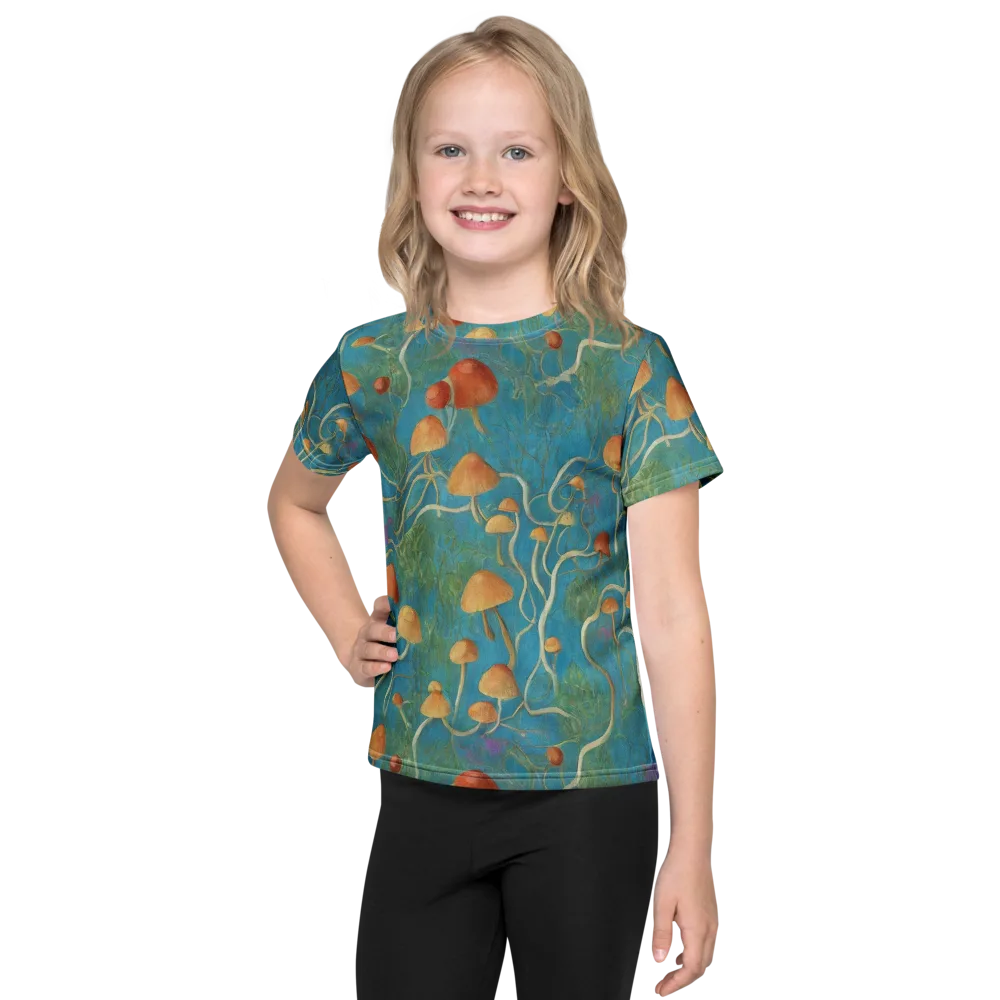 Azure Mushroom Meadow on Kids Crew Neck T-Shirt — Front