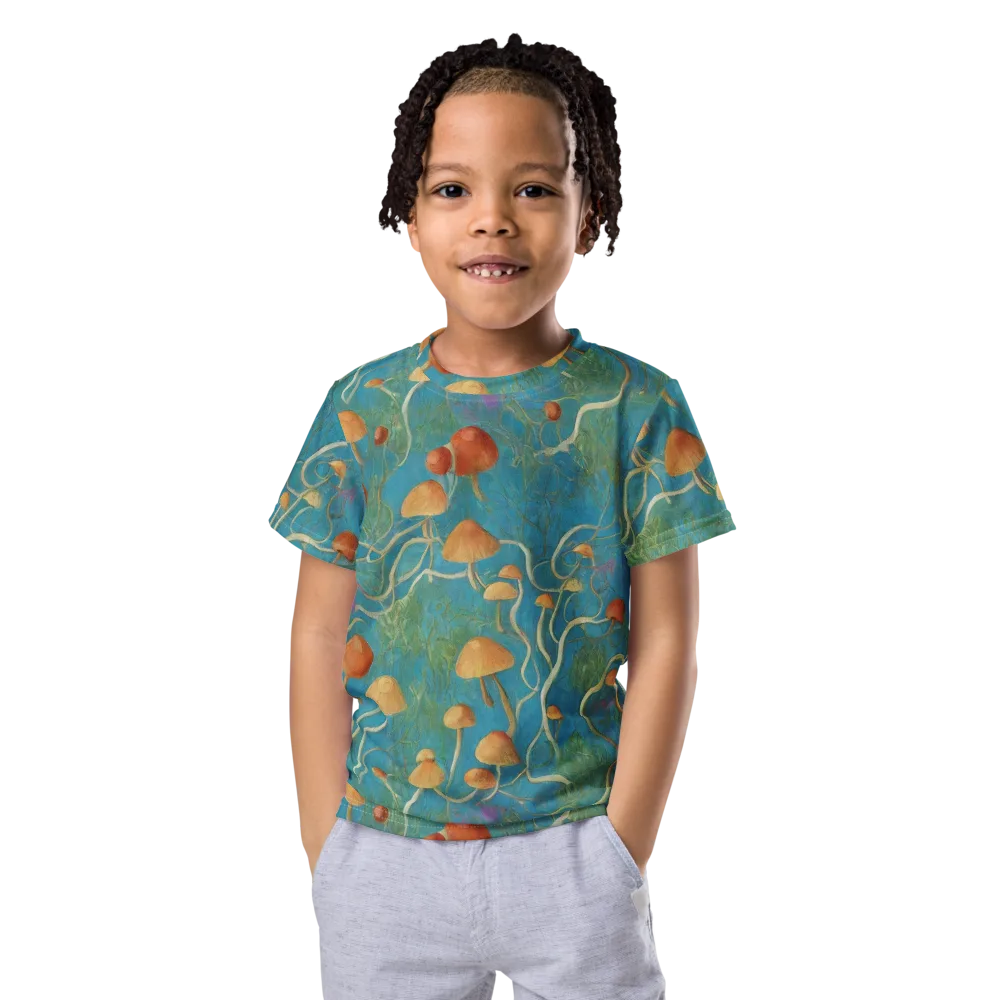 Azure Mushroom Meadow on Kids Crew Neck T-Shirt — Front