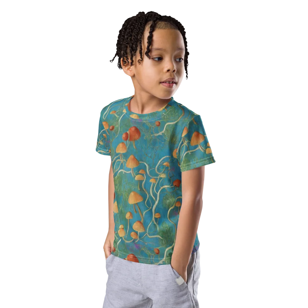 Azure Mushroom Meadow on Kids Crew Neck T-Shirt — Left Front