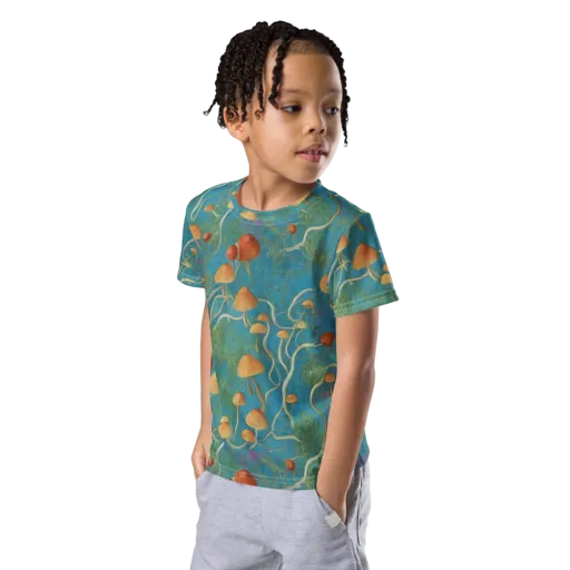 Azure Mushroom Meadow on a Kids Crew Neck T-Shirt