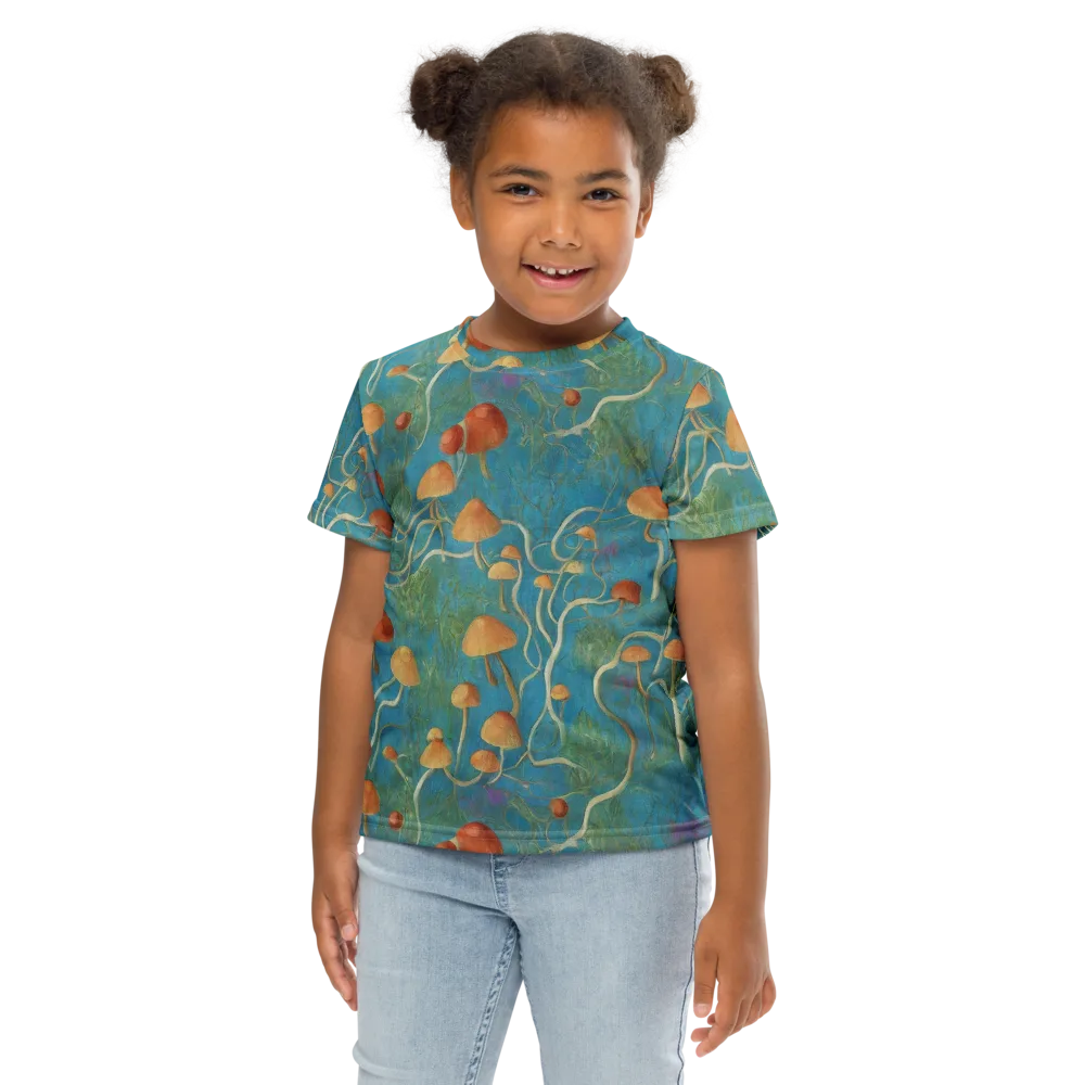 Azure Mushroom Meadow on Kids Crew Neck T-Shirt — Front