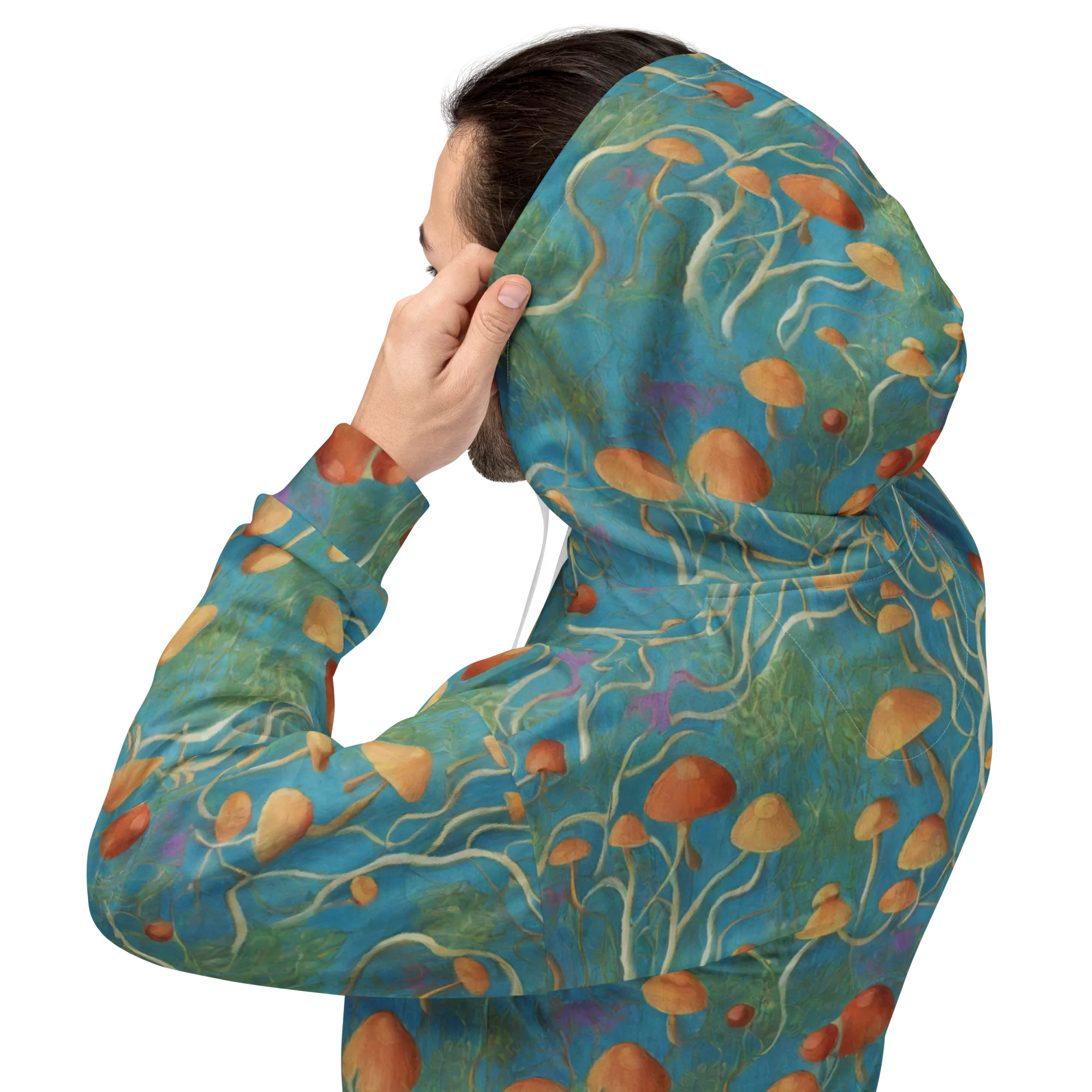 Azure Mushroom Meadow on Hoodie — Back