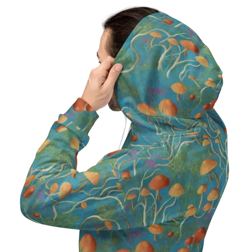 Azure Mushroom Meadow on a Hoodie