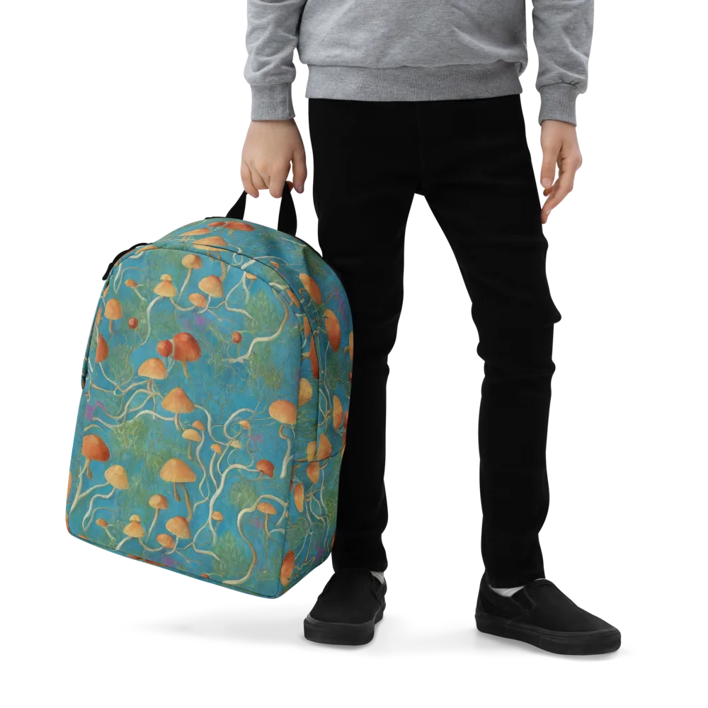 Azure Mushroom Meadow on Minimalist Backpack — Zoomed-in