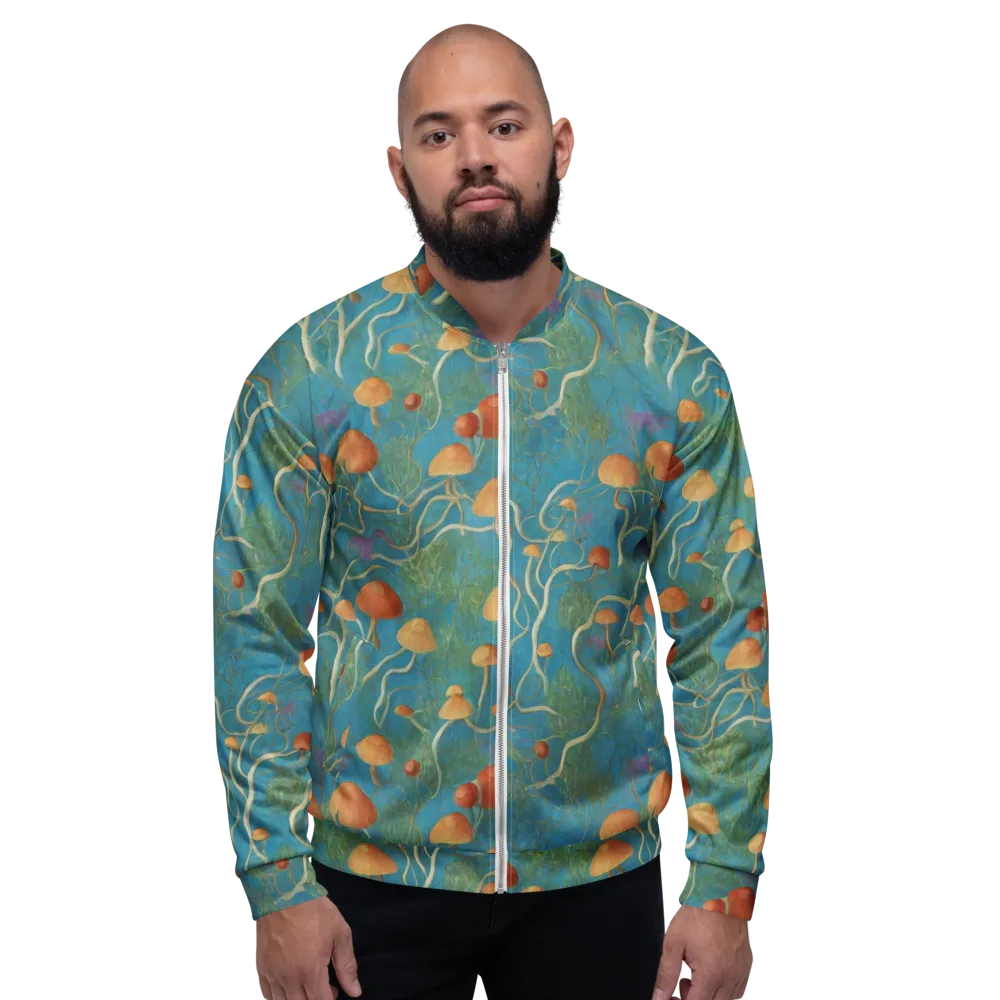 Azure Mushroom Meadow on Bomber Jacket — Front