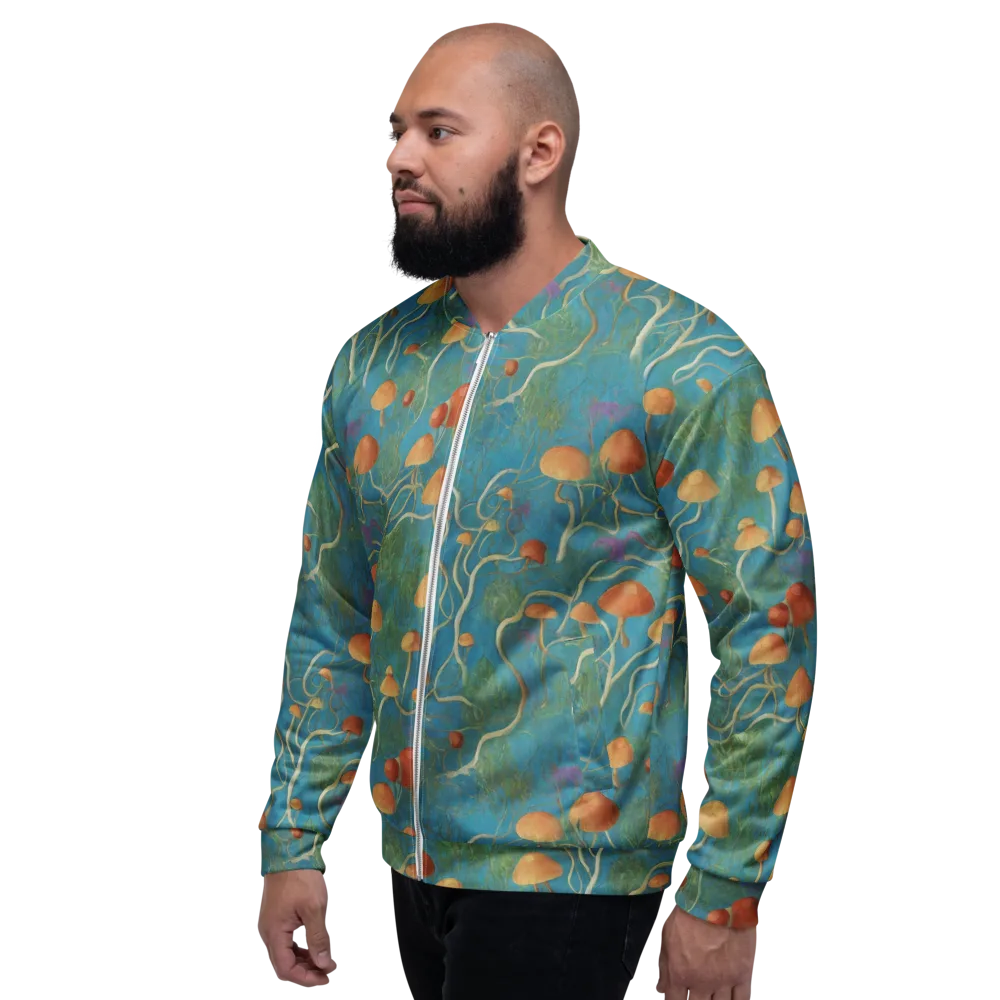Azure Mushroom Meadow on Bomber Jacket — Left
