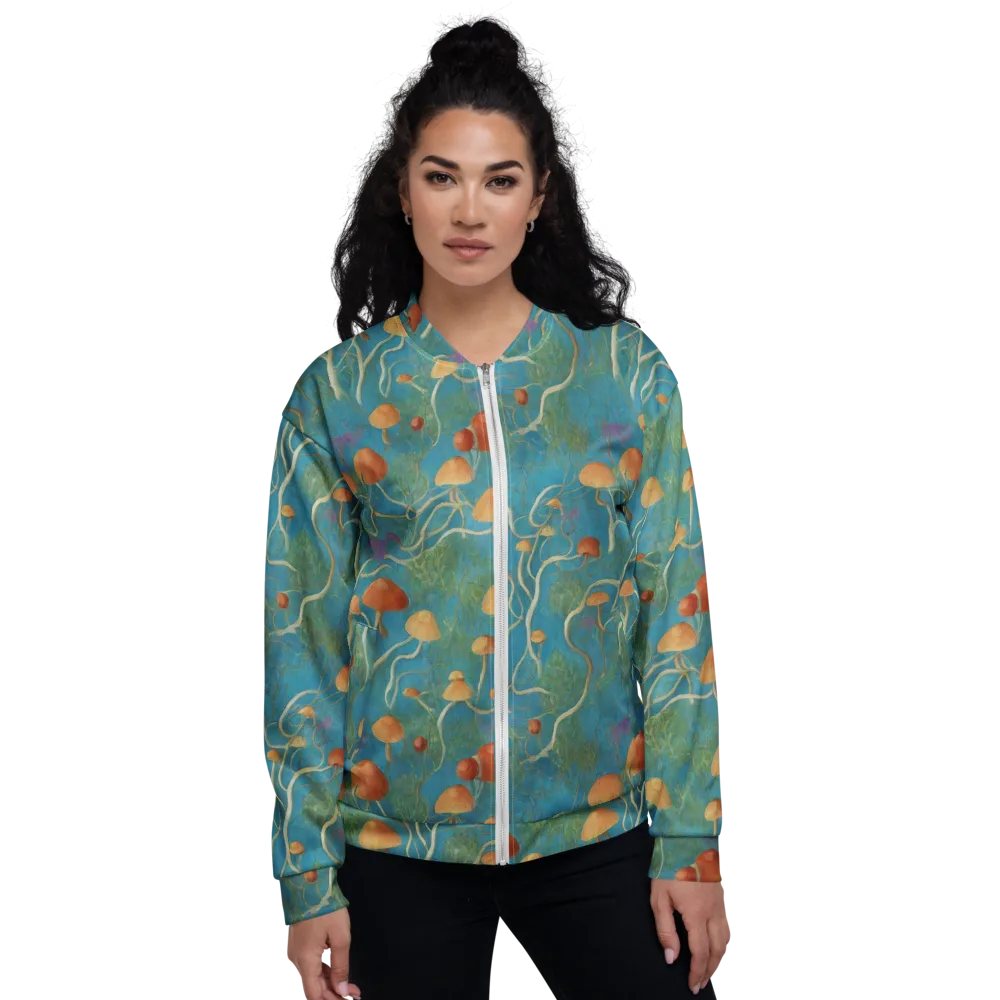 Azure Mushroom Meadow on Bomber Jacket — Front