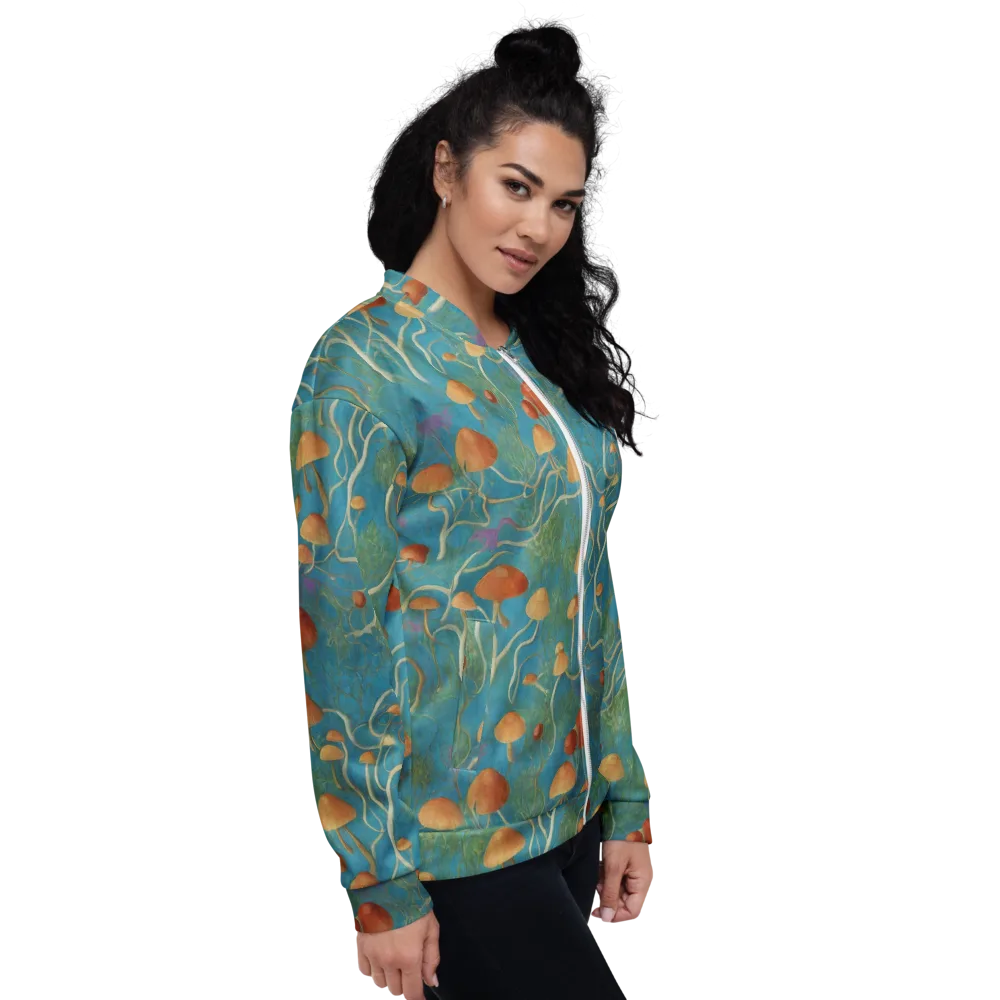 Azure Mushroom Meadow on Bomber Jacket — Right