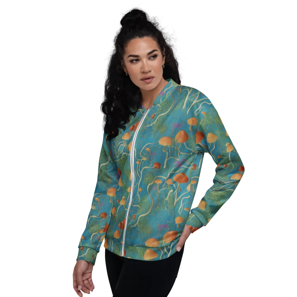Azure Mushroom Meadow on Bomber Jacket — Left