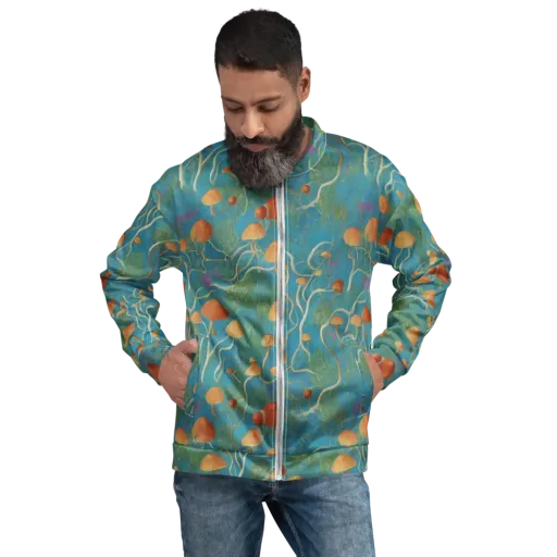 Azure Mushroom Meadow on a Bomber Jacket