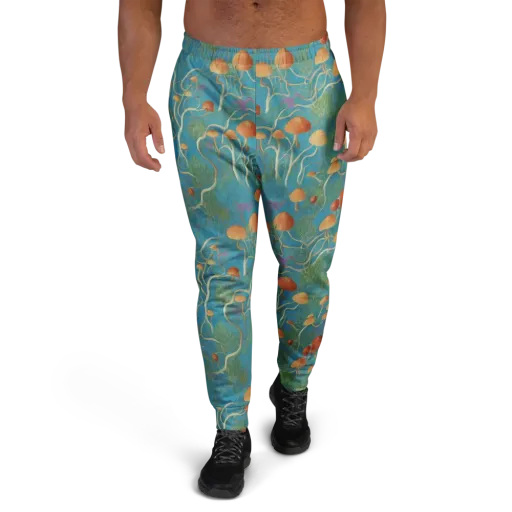 Azure Mushroom Meadow on a Men's Joggers