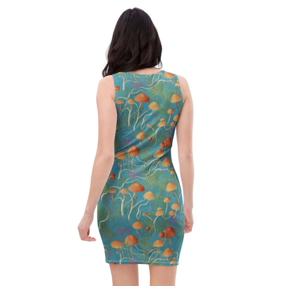 Azure Mushroom Meadow on Bodycon Dress — Back
