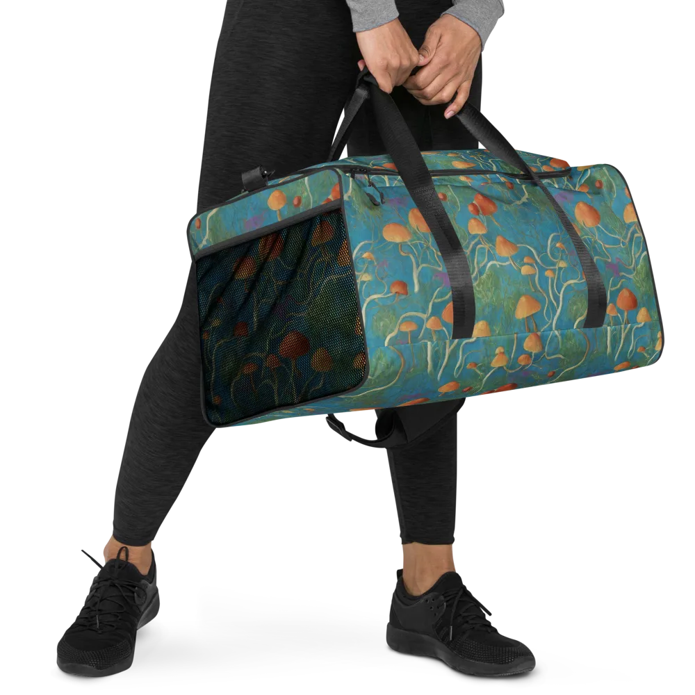 Azure Mushroom Meadow on Duffle Bag — Right Front
