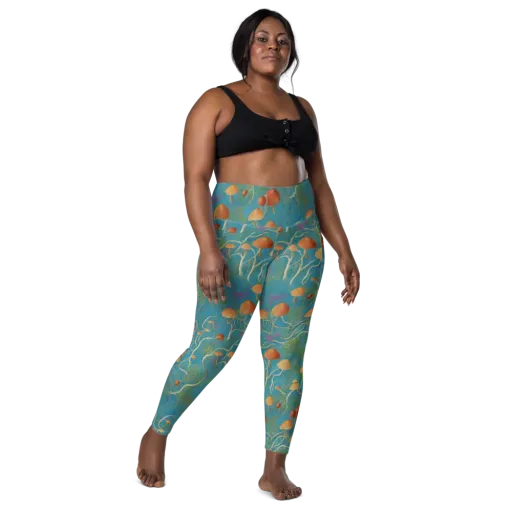 Azure Mushroom Meadow on a Leggings with Pockets