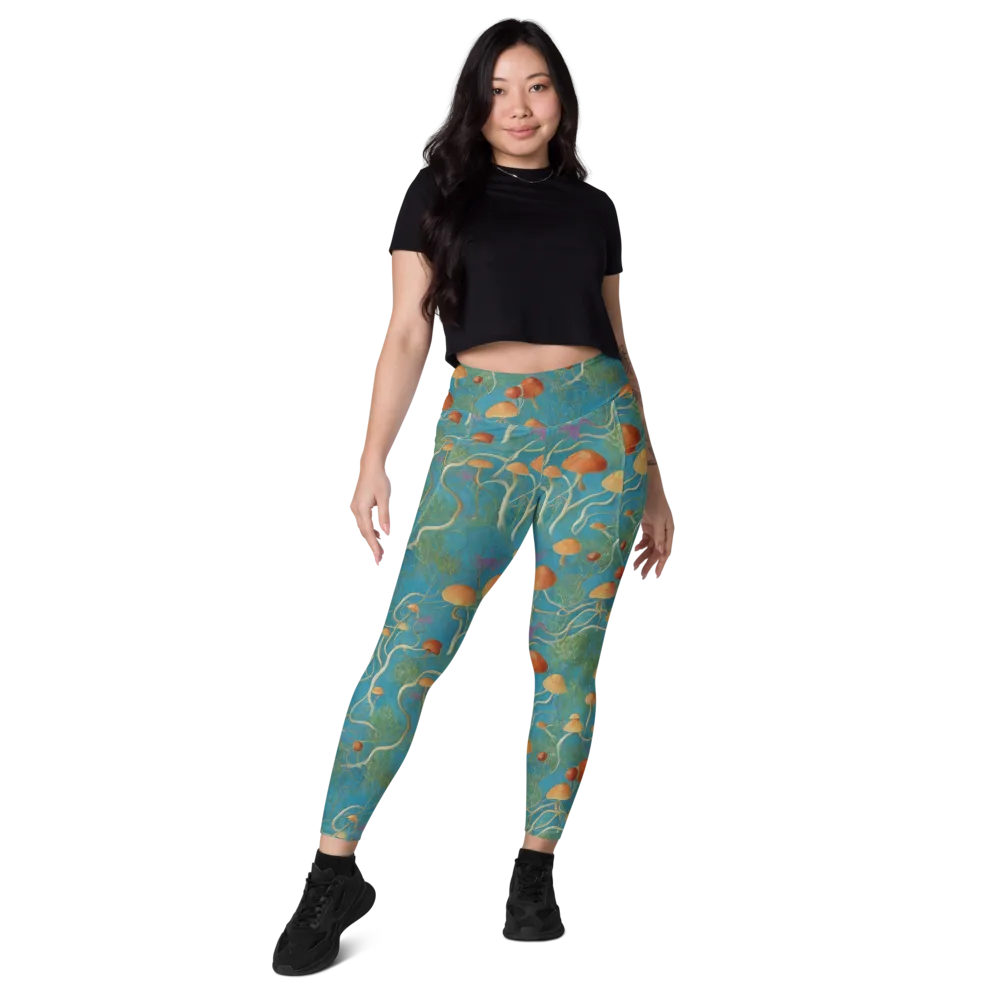 Azure Mushroom Meadow on Leggings with Pockets — Front