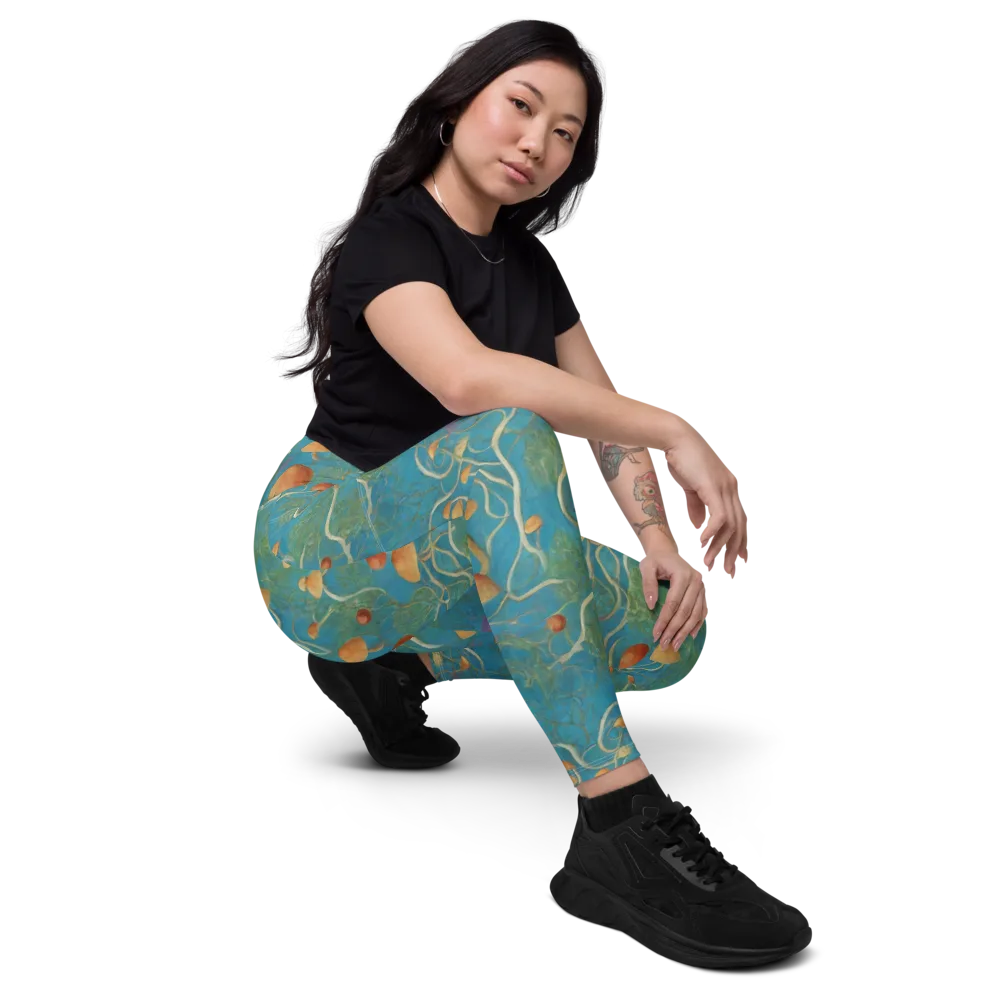 Azure Mushroom Meadow on Leggings with Pockets — Right Front