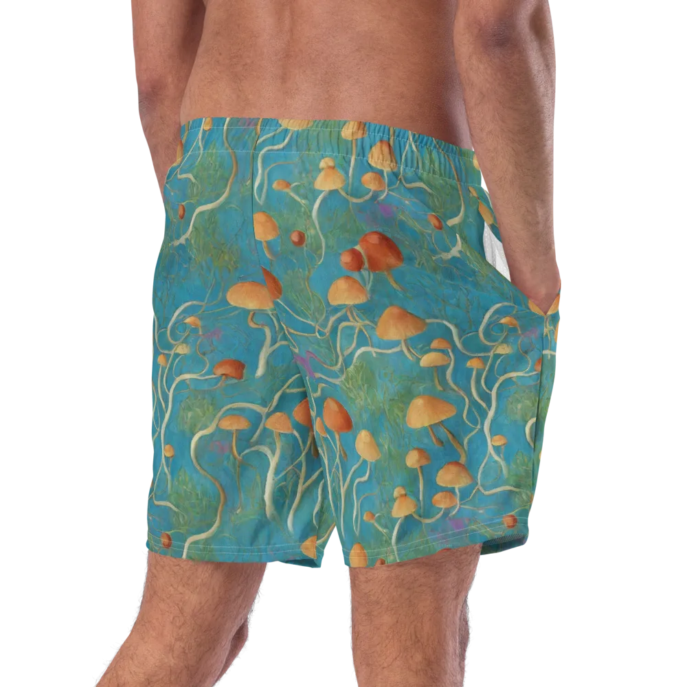 Azure Mushroom Meadow on Swim Trunks — Right Back