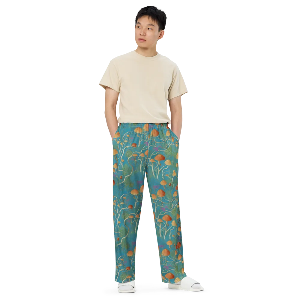 Azure Mushroom Meadow on Wide-Leg Pants — Front