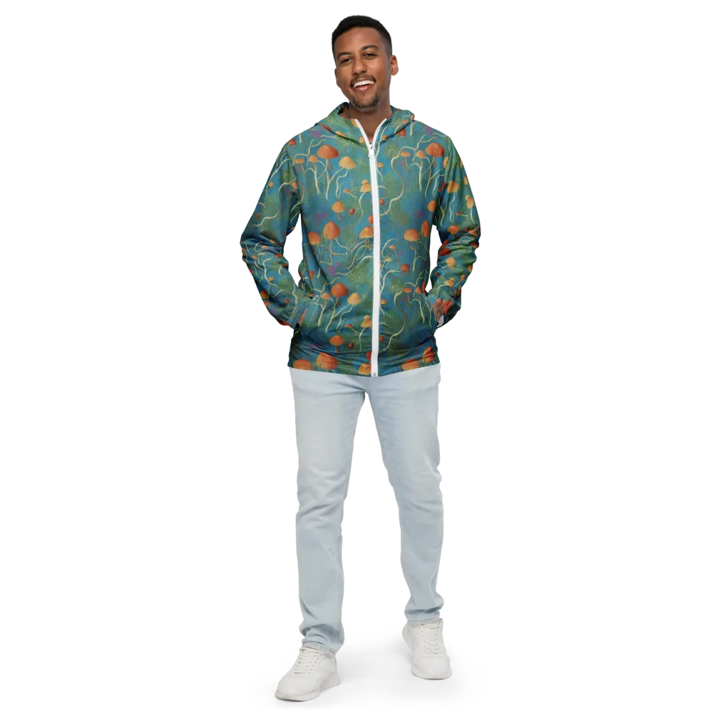 Azure Mushroom Meadow on Men's Windbreaker — Front