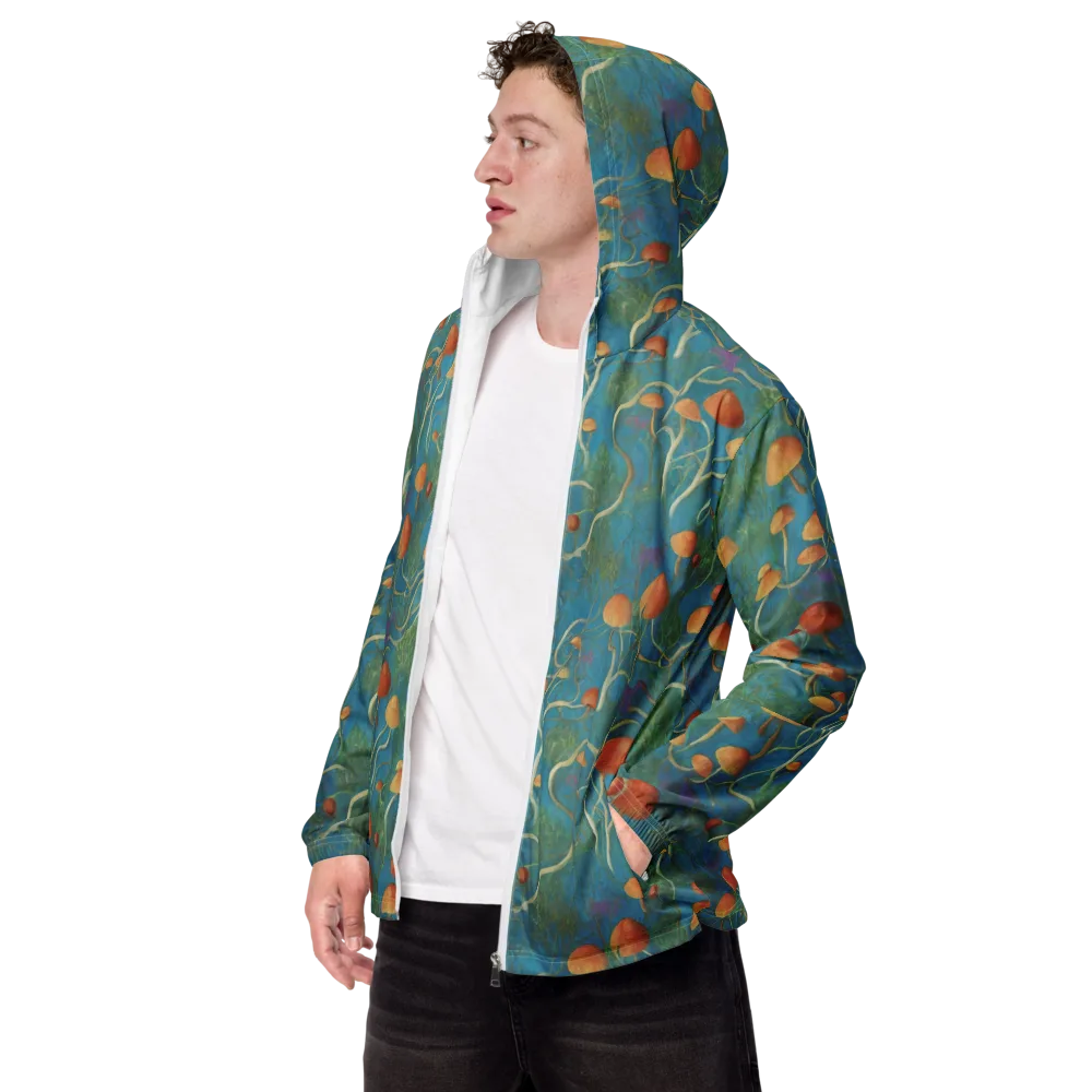 Azure Mushroom Meadow on Men's Windbreaker — Left Front